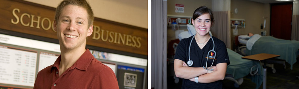 Image of student in godbold school of business and a student in nursing program