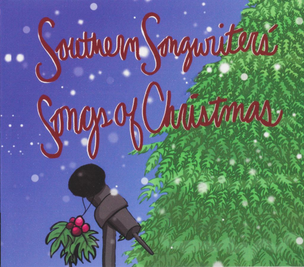 The Songs of Christmas CD cover features a pine tree, microphone with mistletoe and a snow