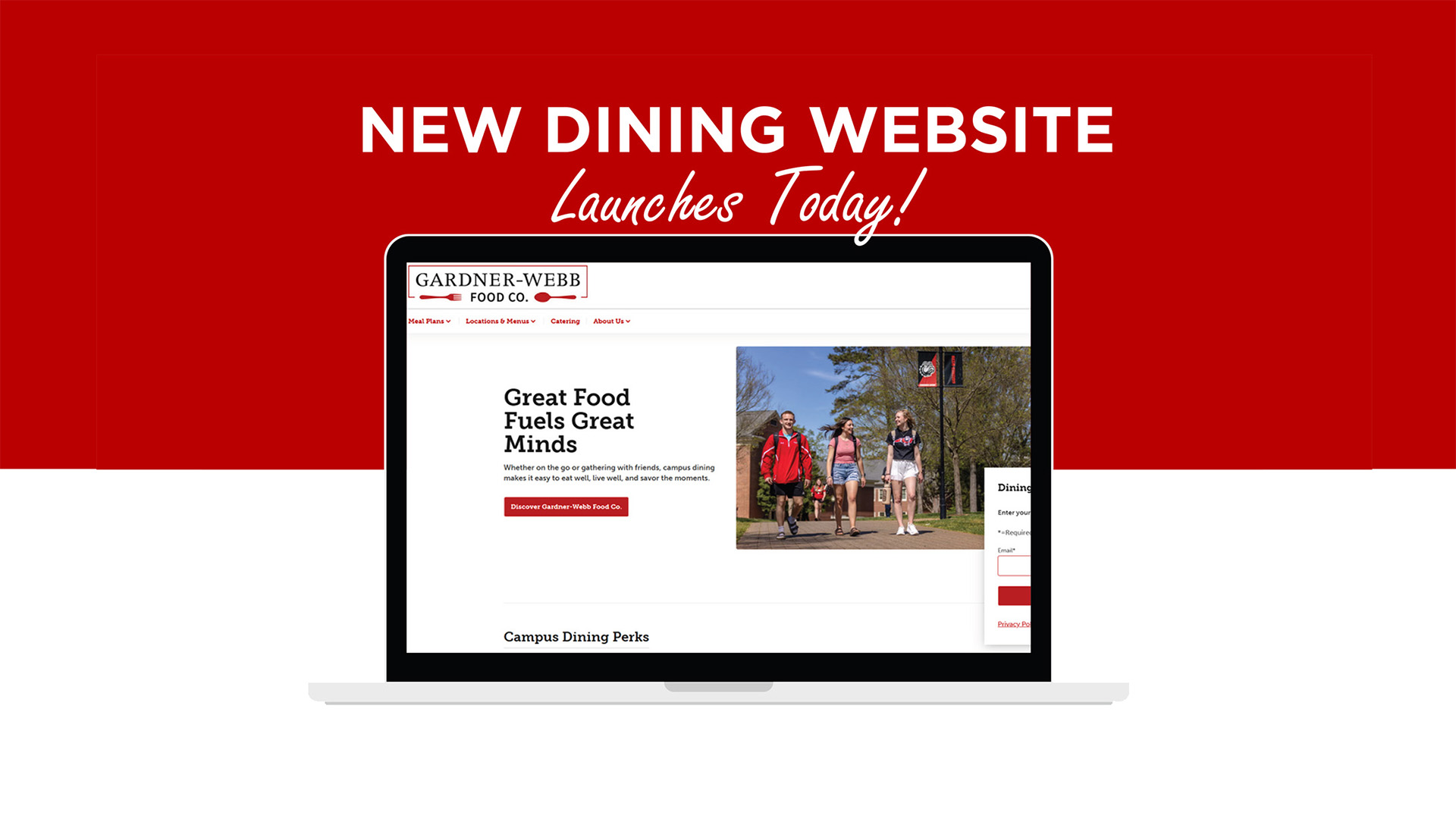 campus dining new website on a laptop screen