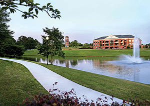View of Tucker Student Center from across the lake