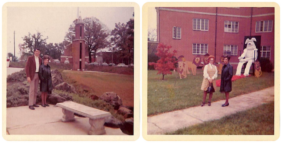 A collage of two photos featuring Lynora Greene Essic and Betsy Thompson Robinson at Homecoming in 1972.