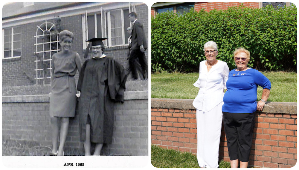 Two photos, then and now, of Lynora Greene Essic and Bette Howell Edwards