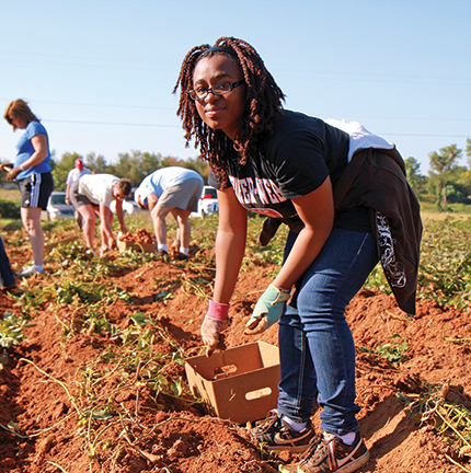 Students planting Potatoes at Mission Service Day