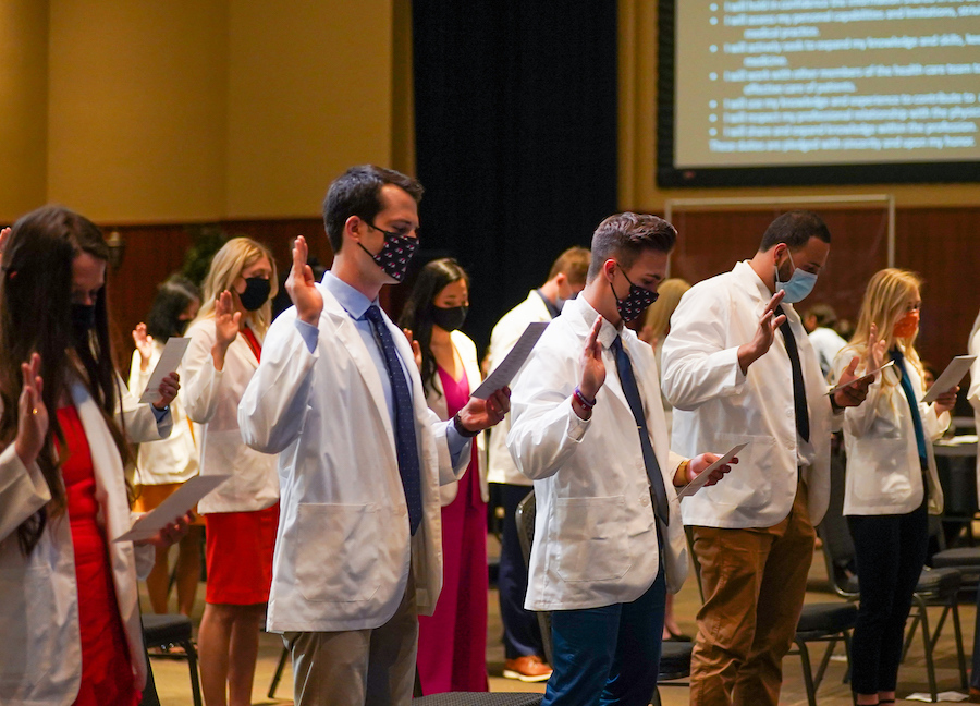 The Class of 2022 Physician Assistant students at the traditional white coat ceremony on April 9, 2021.