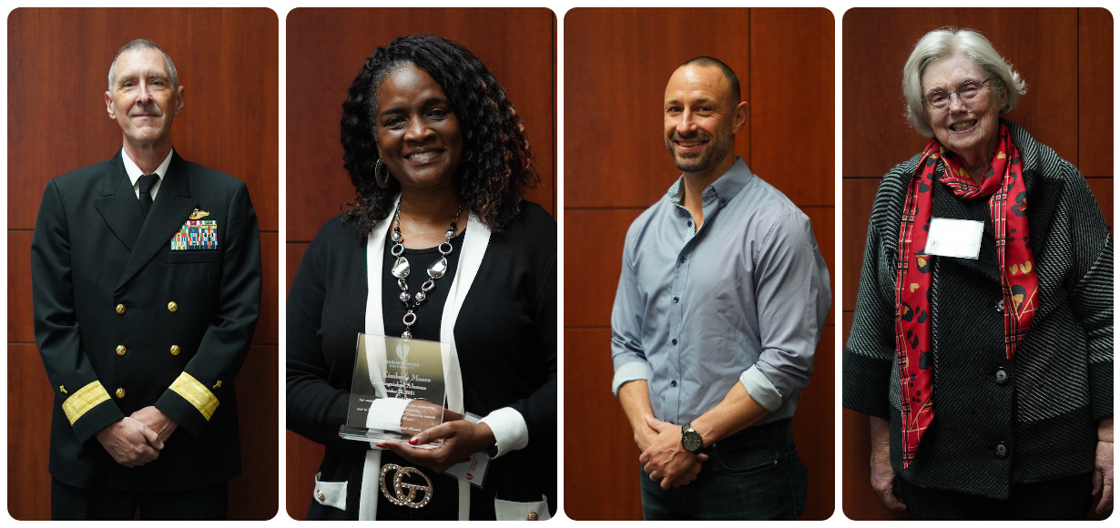The four Distinguished Alumni of the Year, from left, Terry Eddinger, Kimberly Moore, Jon-Eric Sullivan and Dr. Patricia Greene Palmer.