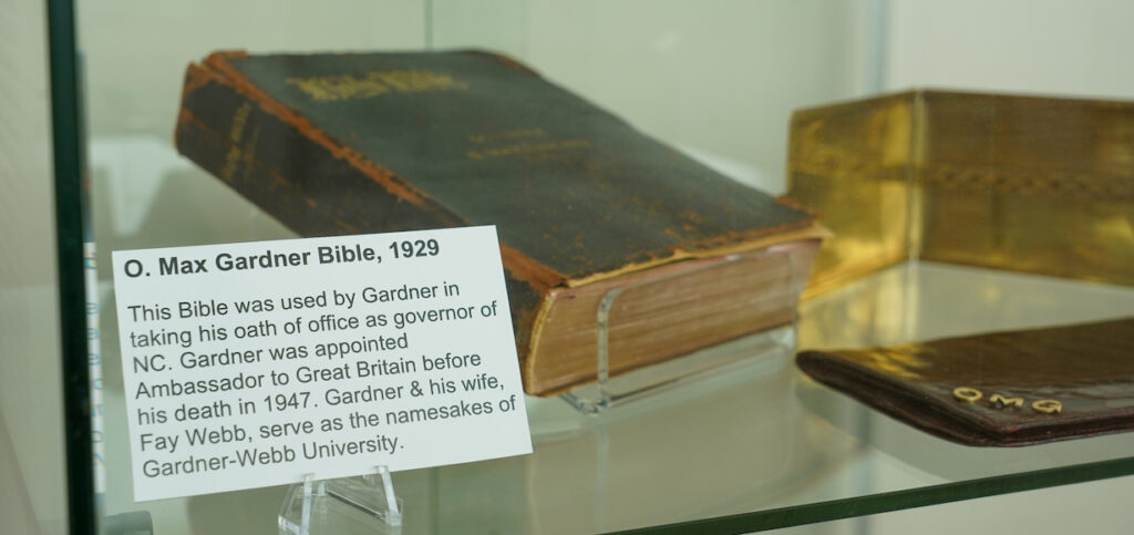 The Bible of N.C. Gov. O. Max Gardner on display in the exhibit.