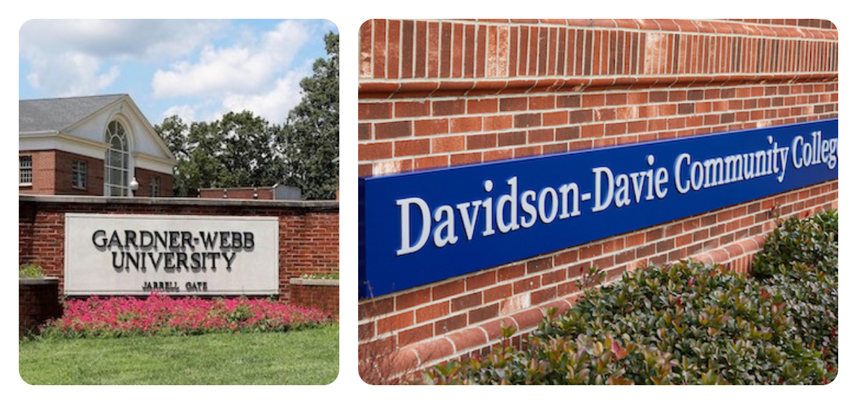 on the left is the gardner-webb sign, on the right is the davidson-davie sign