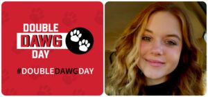 double dawg day graphic on the left, photo of Josie Hinson on the right
