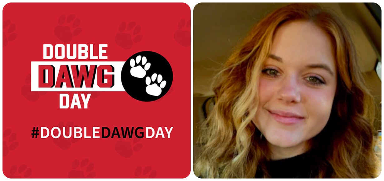 double dawg day graphic on the left, photo of Josie Hinson on the right
