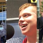 A collage featuring photos of Will Braunlich, from left, as Mac the Bulldog, in the WGWG studio, and with his friends