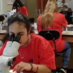 A group of students looking through stereoscopes in a Gardner-Webb Lab