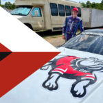 A photo of Blake McCandless with the Runnin' Bulldog Car