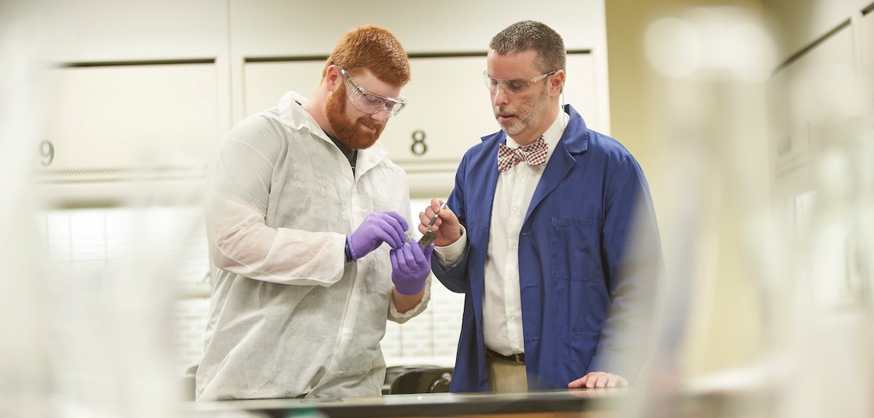 Chemistry professor and student working in the lab at GWU
