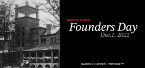 Founders Day Save the Date Graphic with historical photo of Huggins Curtis Building