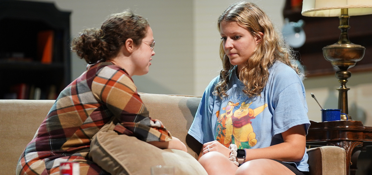 Raleigh Wallace as Florence Unger, left, and Cara Cole as Olive Madison rehearse a scene from The Odd Couple (Female Version)in