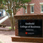a photo of the Godbold College of Business sign in front of Hamrick Hall