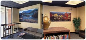Photos of the two murals on the library's third floor