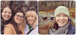 A collage featuring Molly Law in scotland with her friends