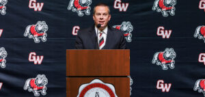 Gardner-Webb President Dr. William Downs speaks at a podium