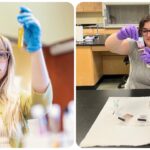 Katie Wilson on the left performs an experiment and Marissa Dimatteo on the right testing the effectiveness of a drug testing kit used by law enforcement.