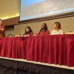 Gardner-Webb alumna Tyra Montour, center, represented the Black Graduate Student Organization on a panel for Graduate Student Orientation at Texas A&M University in College Station.