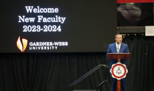 GWU President Dr. William M. Downs welcomes new faculty at the opening faculty assembly.
