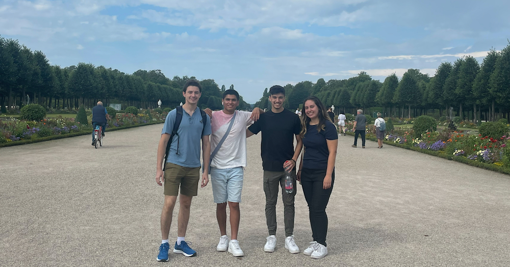 Santiago Agreda-Martinez, second from left, and Jordan Joseph, third from left, pose with other students they met in Germany.