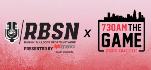 A graphic with logos for the Runnin' Bulldog Sports Network, sponsor and ESPN Radio