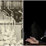 a collage featuring a historic photo of Billy Graham on the left and a photo of his grandson, Will, on the right