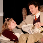 Female and male student rehearse a scene from the play, Sylvia