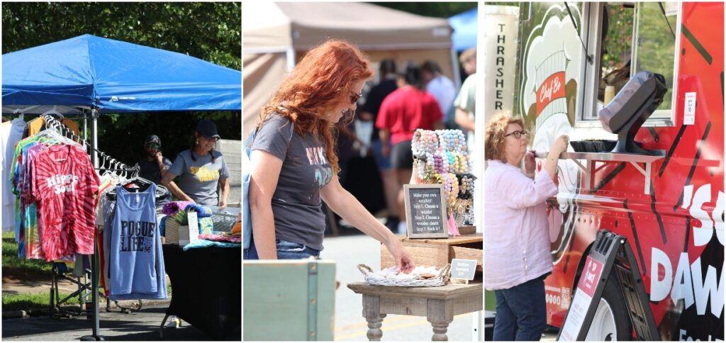 A collage of three pictures showing vendors at Webbstock.