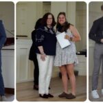a collage of three photos with students holding awards