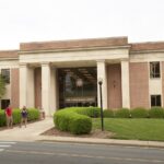 Dover Library Exterior with students walking past