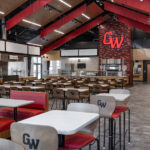 Tables, booths in the new Caf