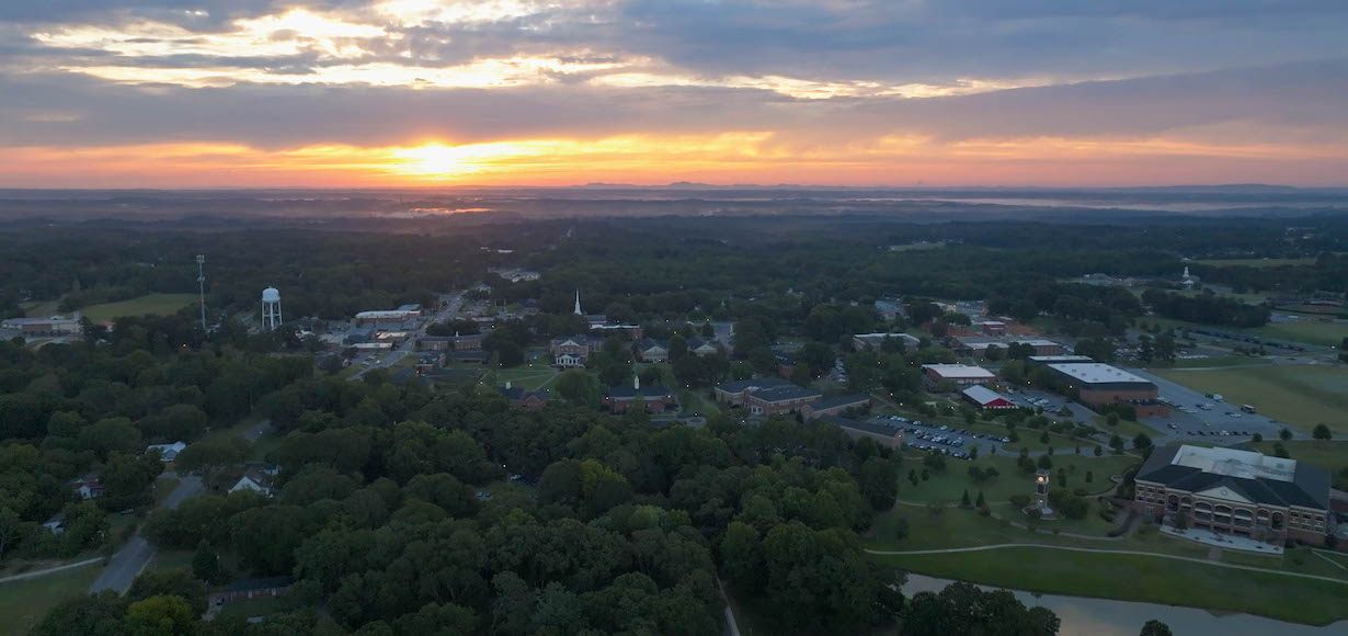 The sunrise over campus