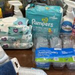 cleaning supplies, brushes, socks