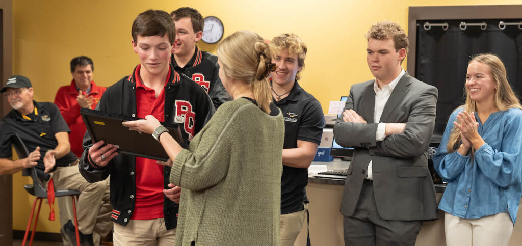 Will Brooks is surprised with the Tucker Scholarship at Pinnacle Classical Academy