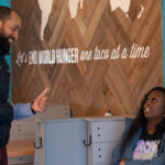 Keon Williams Jr. talks to a customer at his Tacos4Life location in the Dillworth neighborhood, Charlotte, N.C. All the decor is made by people in the countries that are served by Feed My Starving Children (FMSC).