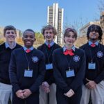 The five members of the Ethics Bowl Team pose in Raleigh