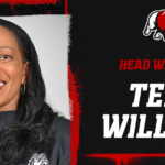 A graphic featuring Terri Williams, new women's basketball coach