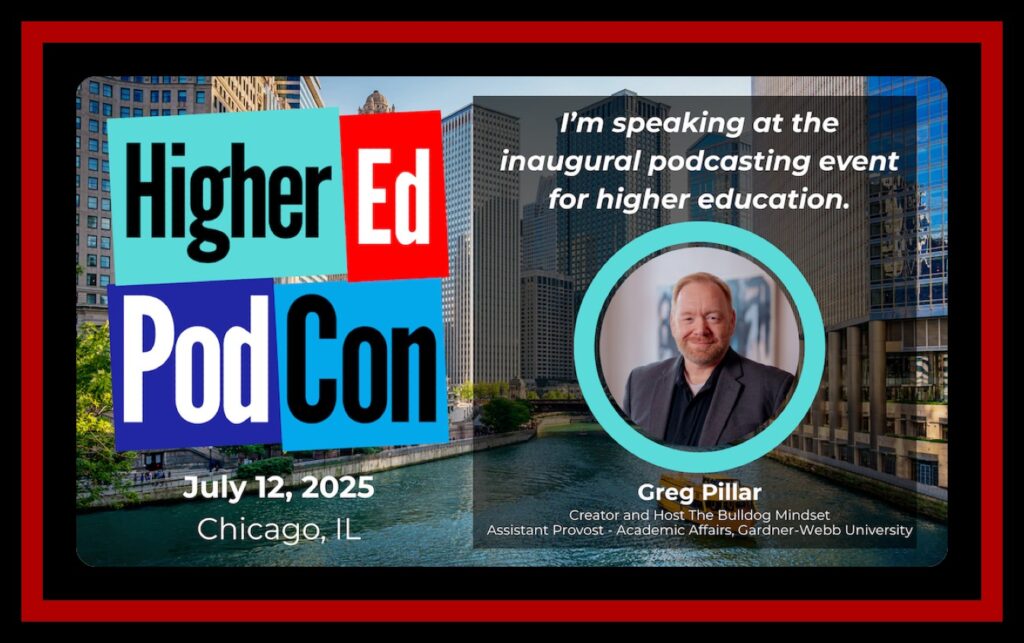 A graphic showing details of the Higher Ed PodCon