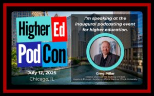 A graphic showing details of the Higher Ed PodCon