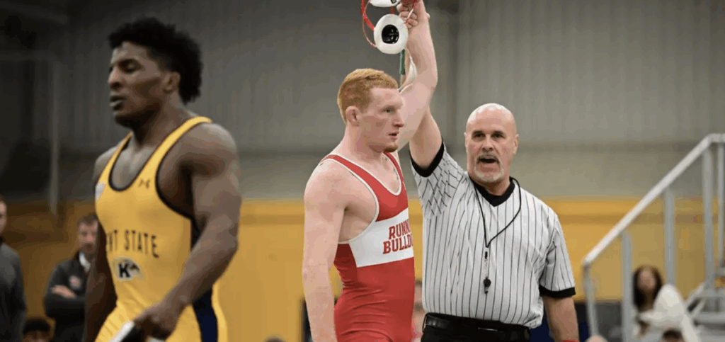 A GWU wrestler is declared the winner