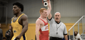 A GWU wrestler is declared the winner