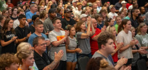 First-year students and their families at the welcome event.