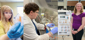 A collage featuring three photos of science alumni