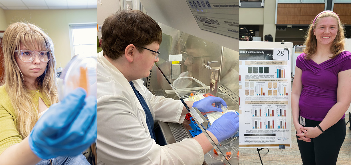 A collage featuring three photos of science alumni