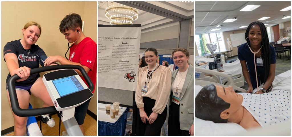 College Health Science collage featuring students in class and at a conference