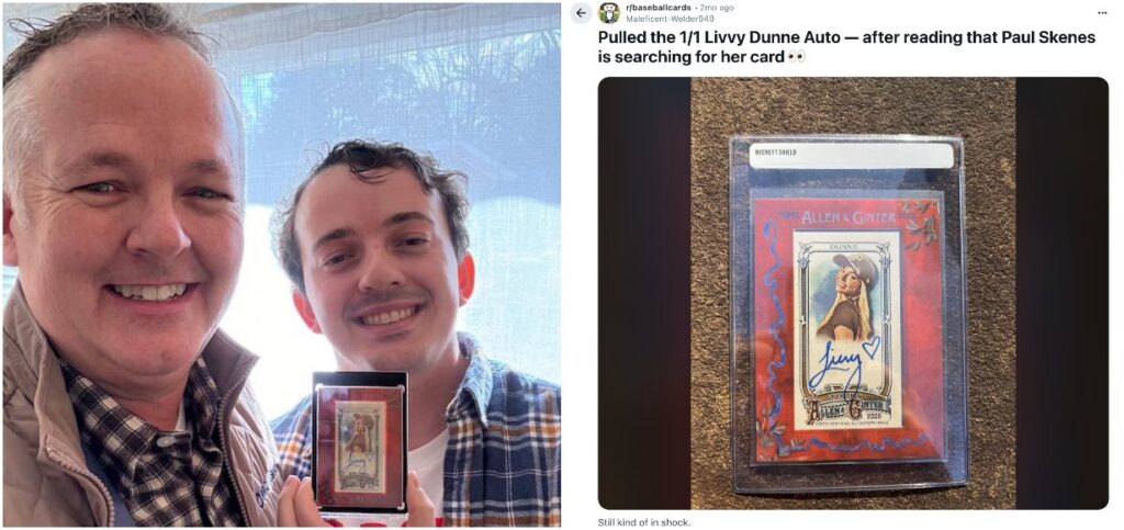 Two photos featuring Kevin and Stephen Qualls and the Livvy Dunne card