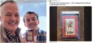 Two photos featuring Kevin and Stephen Qualls and the Livvy Dunne card